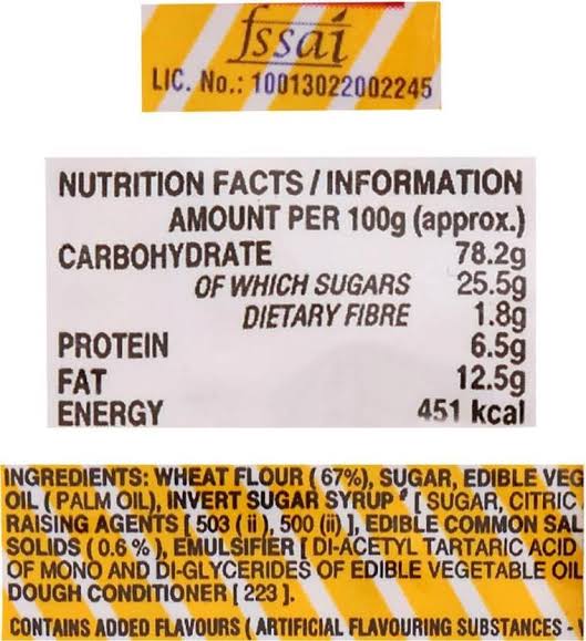Parle-G ingredients explained with sugar palm oil and nutrition facts