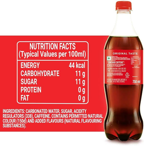 Coca-Cola ingredients and nutrition facts label image